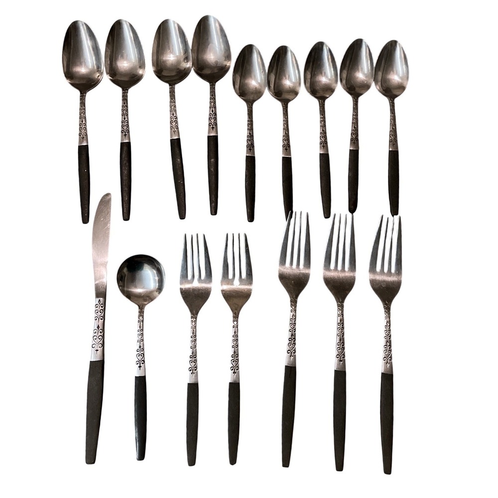 6 Interpur INR2 Stainless Spoons Brown Faux Wood Flatware Japan Spoon Fork Knife
